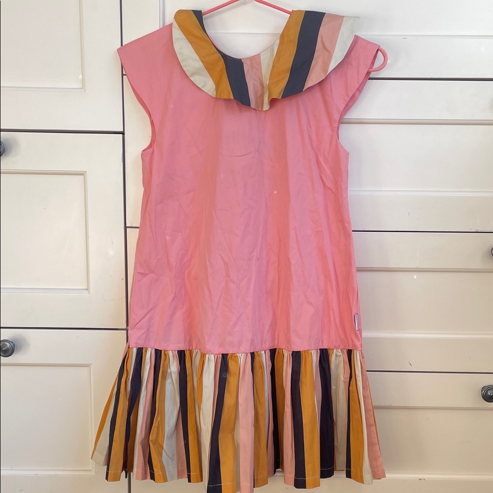Motoreta Elegant Pink and Multicolor Striped Kids Formal Dress